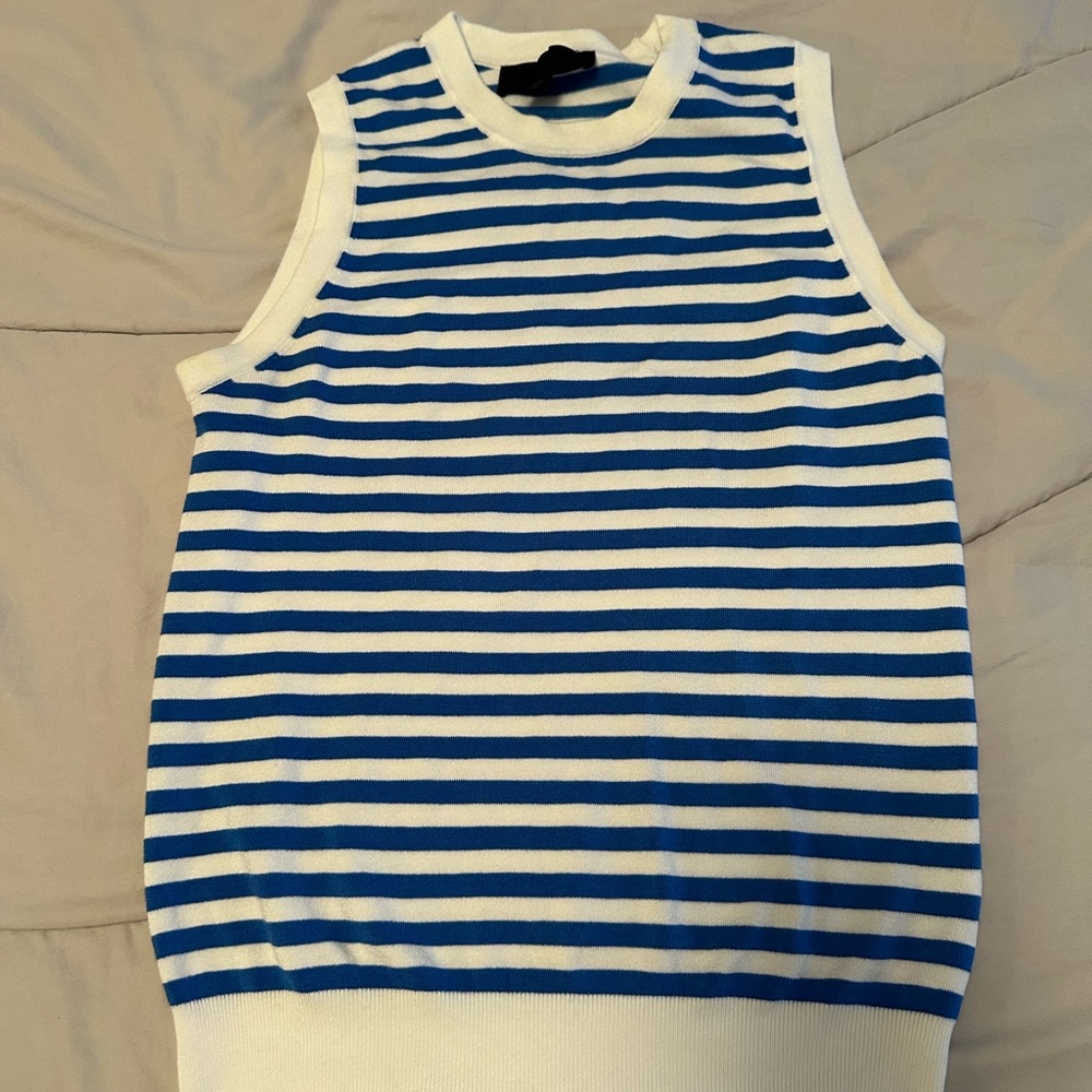 2 shirts and White Striped Sleeveless Top and baby blue sleeveless top. 2 tops